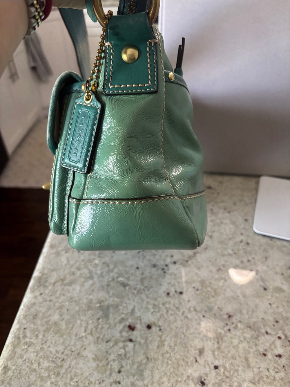 Coach Vintage Teal Leather Shoulder Bag with Front Pockets - Picture 5 of 15